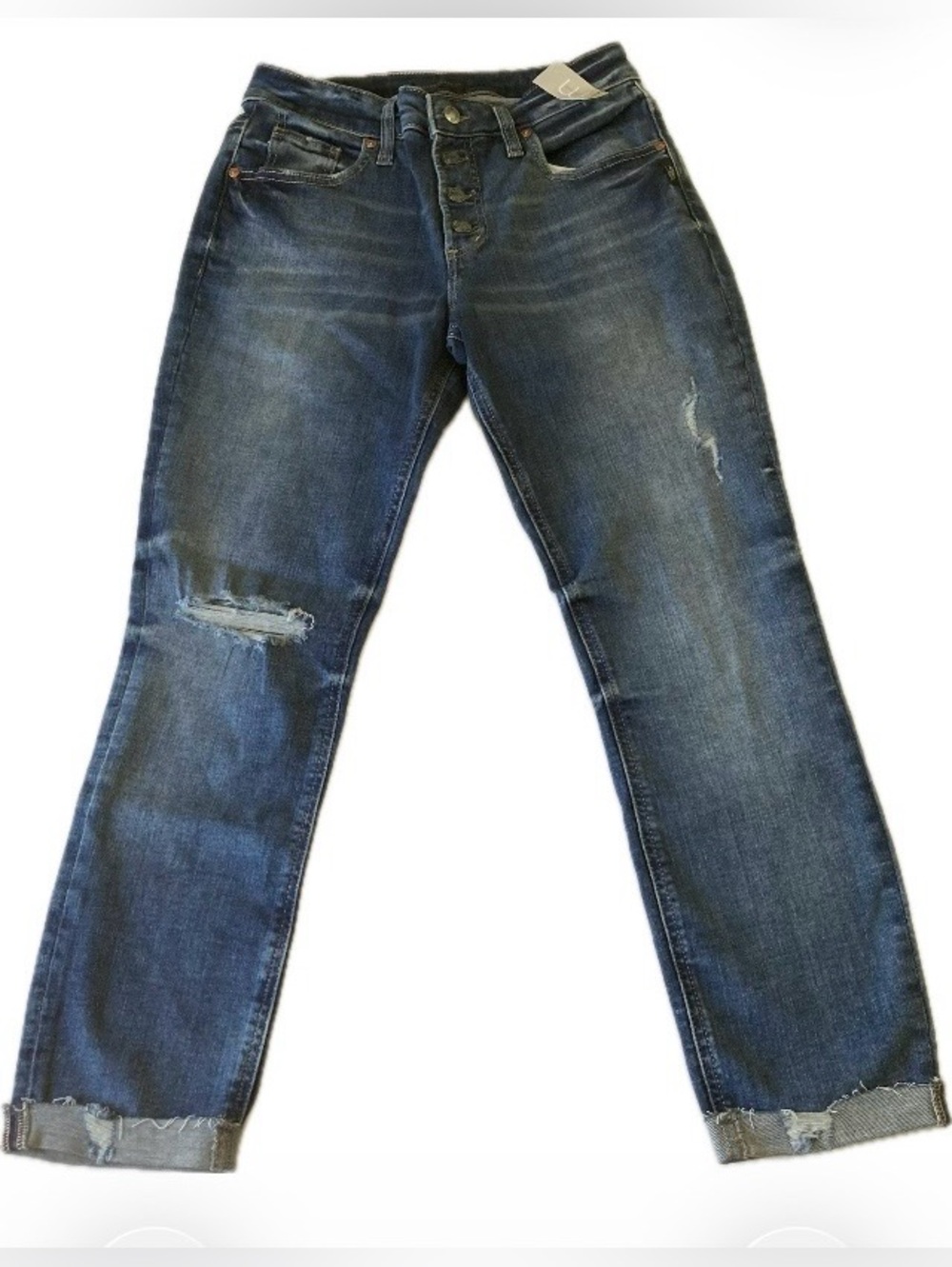 NWT Silver Jeans Company Distressed Button-Fly Jeans Boyfriend W27/L27 Contour